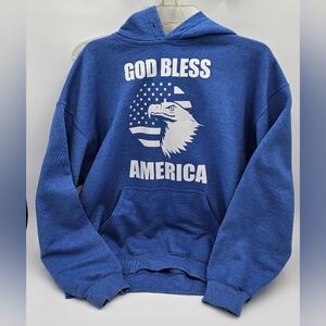 Gildan Heavy Blend Fleece Hoodie With God Bless American Eagle Graphic On Chest